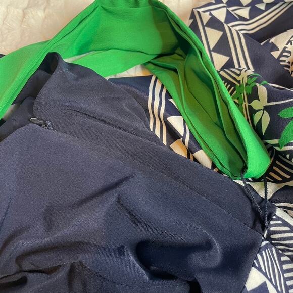 ELIZA J Navy Blue Green Tank Dress Maxi 2 Small‎ Tie Waist Jersey Scarf Print - Picture 5 of 5